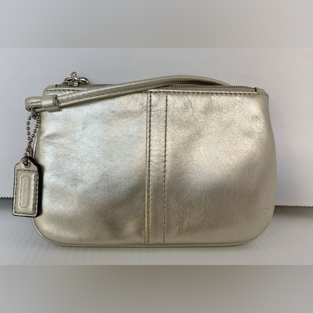 Coach Legacy Stripe Champagne Metallic Wristlet